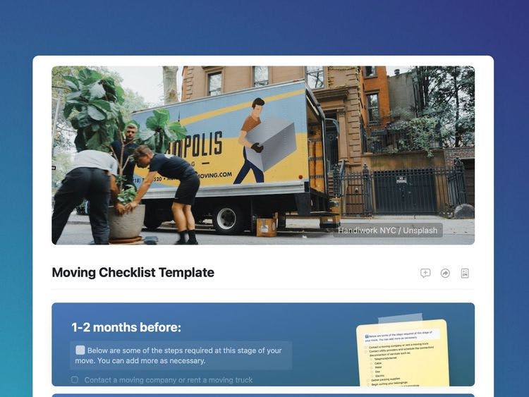 A screenshot of Craft's Moving Checklist Template
