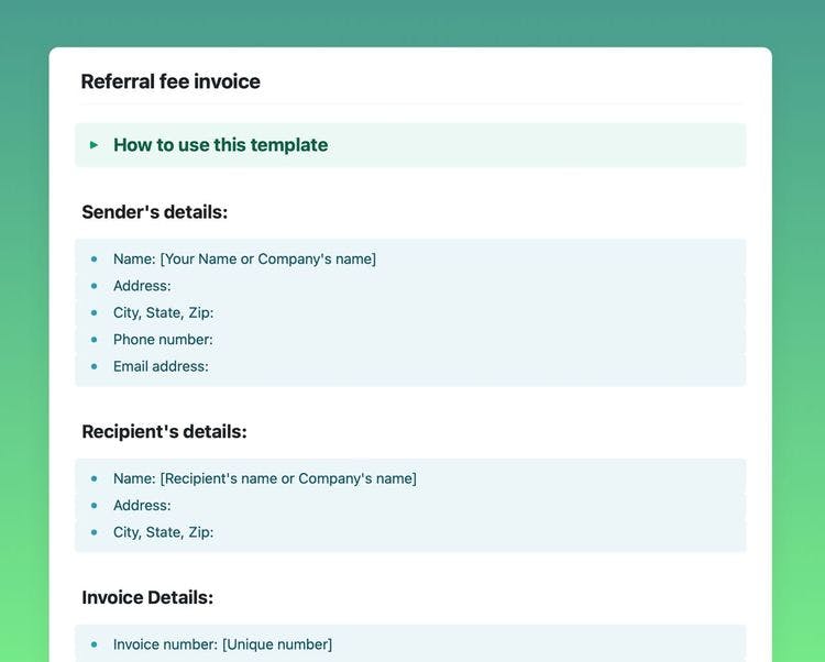 referral fee invoice in craft