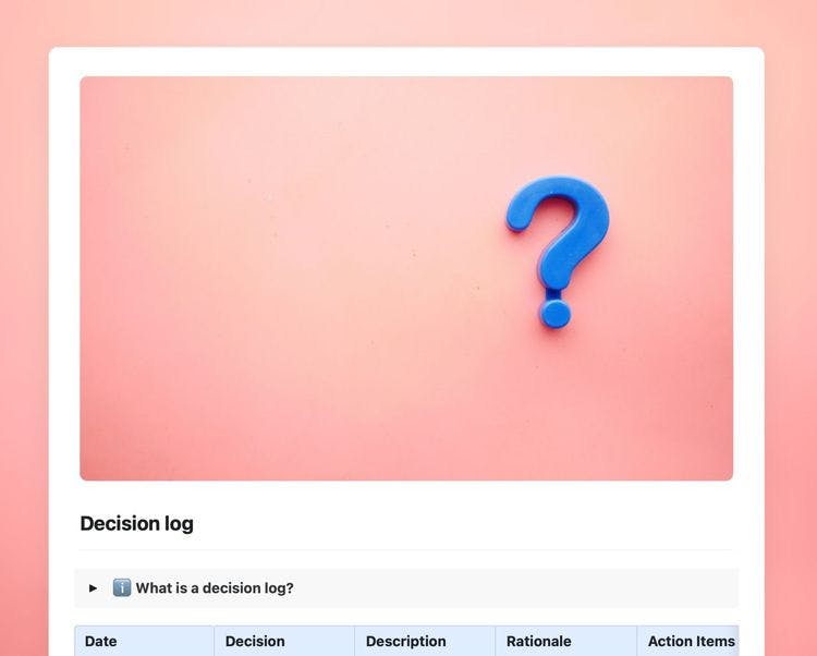Craft Free Template: Decision log template in Craft showing instructions.