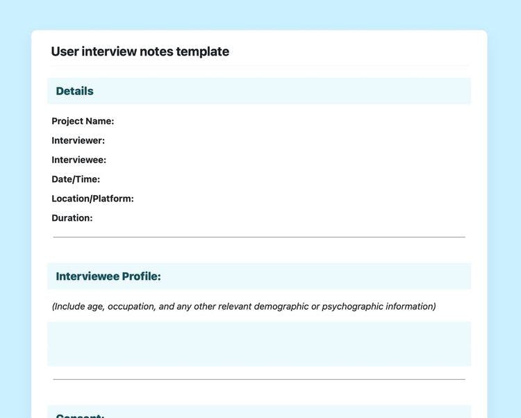 Craft Free Template: User interview notes in craft