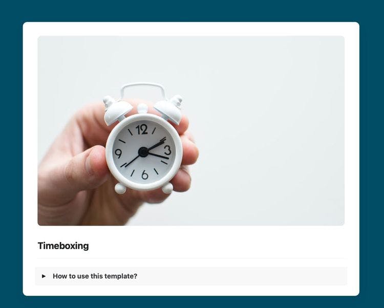 Timeboxing template in Craft showing instructions.