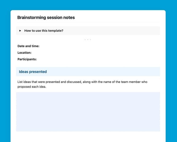 Brainstorming session notes template in Craft.