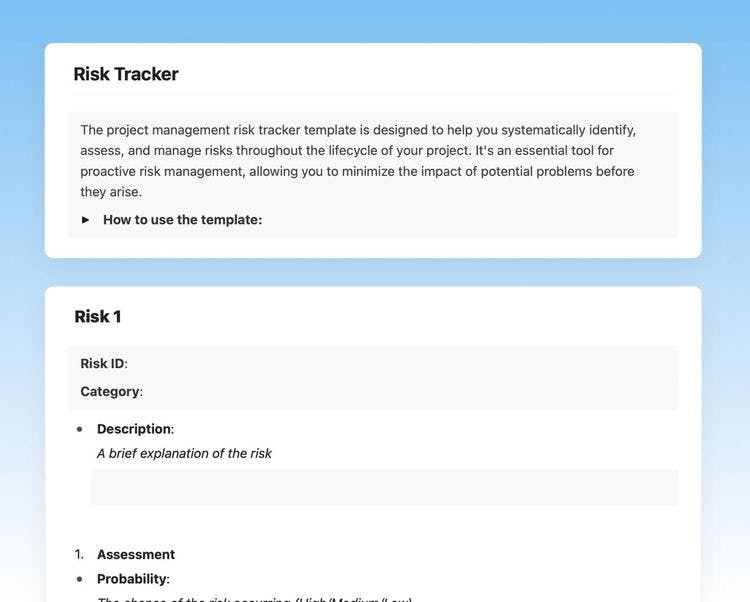 Craft Free Template: Risk tracker in craft