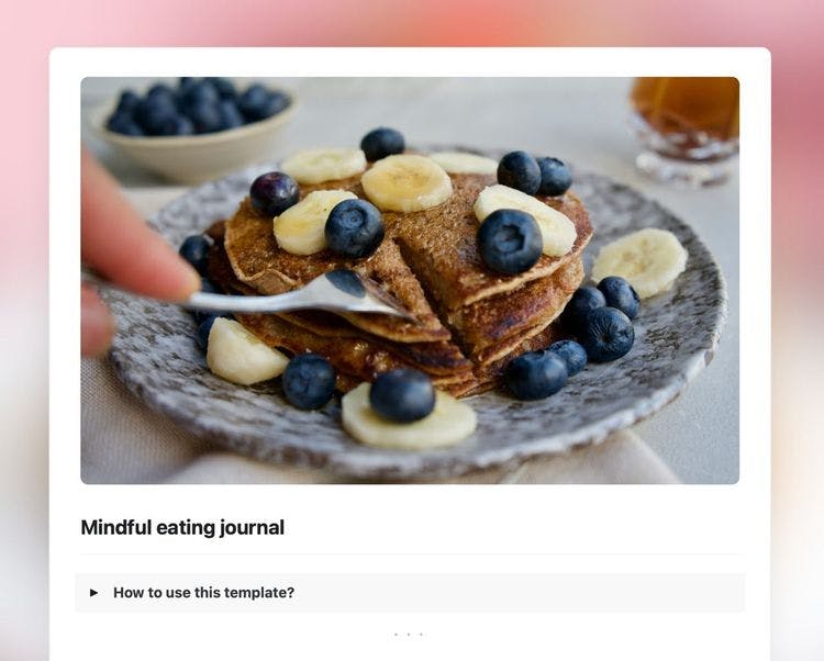 Mindful eating journal template in Craft showing instruction.