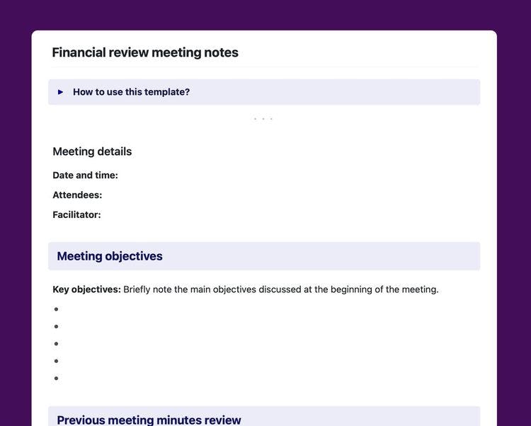 Craft Free Template: Financial review meeting notes template in Craft.