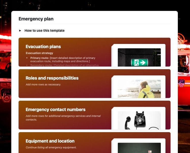 Craft Free Template: Emergency plan in Craft