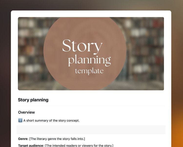Craft Free Template: Story planning template in Craft showing the overview section.