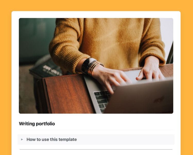 Craft Free Template: writing portfolio in craft