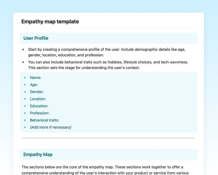 Empathy map in craft