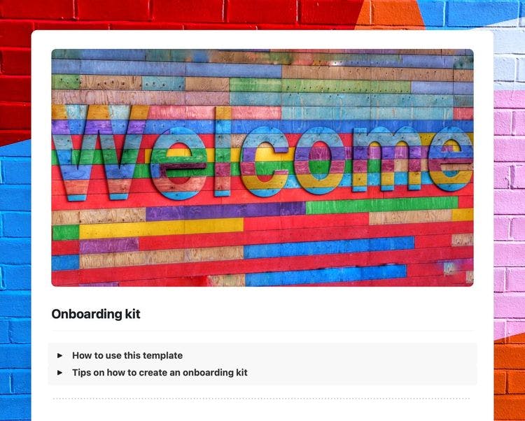 Craft Free Template: Onboarding kit template in Craft showing instructions and tips.