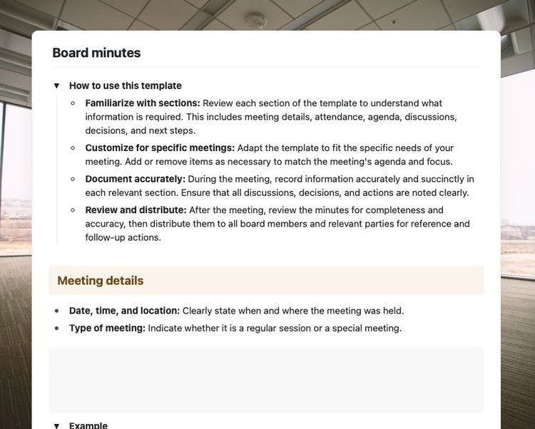 Craft Free Template: Board minutes in Craft