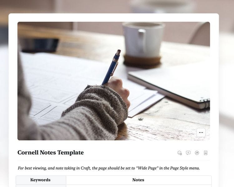 Craft Free Template: Cornell Note-Taking Method in Craft Docs