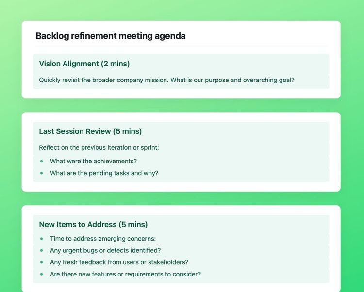 Craft Free Template: Backlog refinement meeting agenda