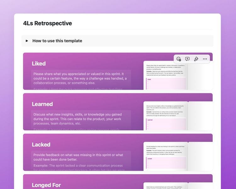 4Ls retrospective template in Craft