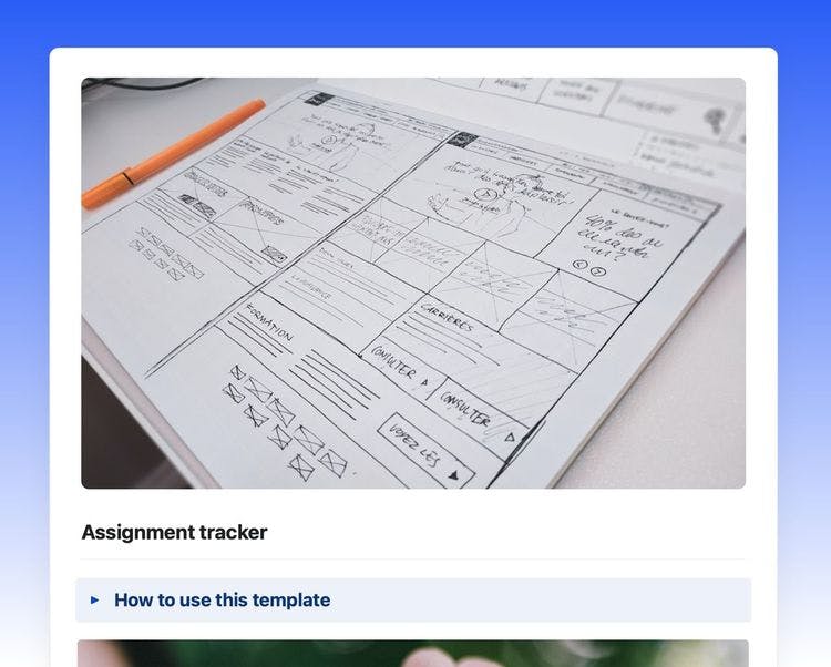 Assignment tracker template in Craft showing instructions.