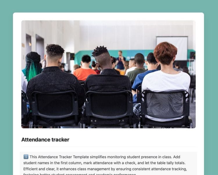 Attendance tracker template in Craft showing instructions.