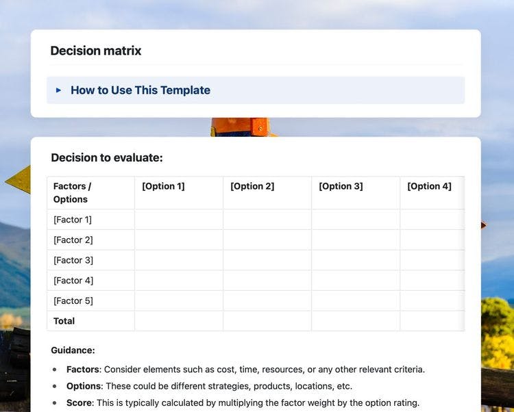 Craft Free Template: decision matrix in craft 