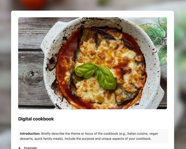 Digital cookbook template in Craft showing instructions.