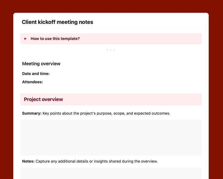 Craft Free Template: Client kickoff meeting notes template in Craft.