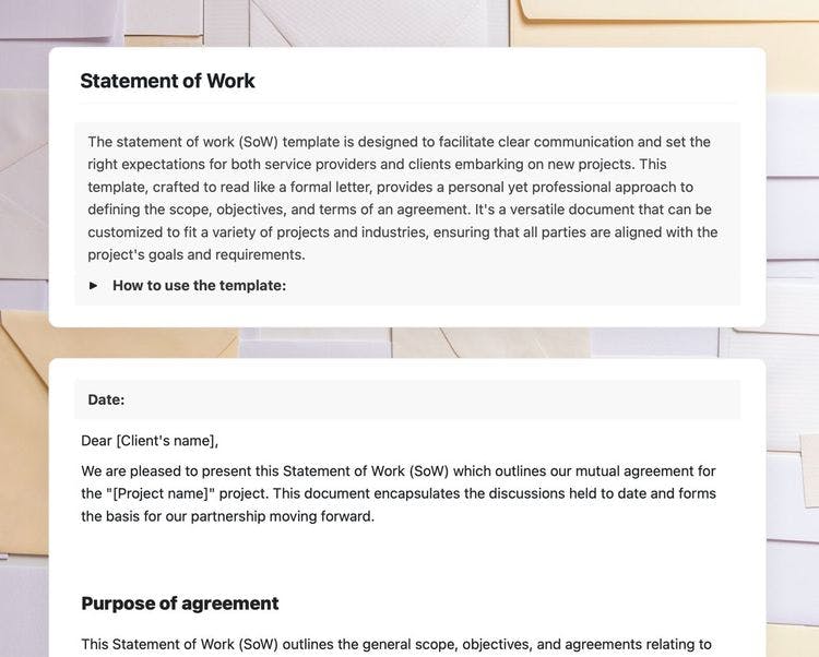 Craft Free Template: Statement of work in craft