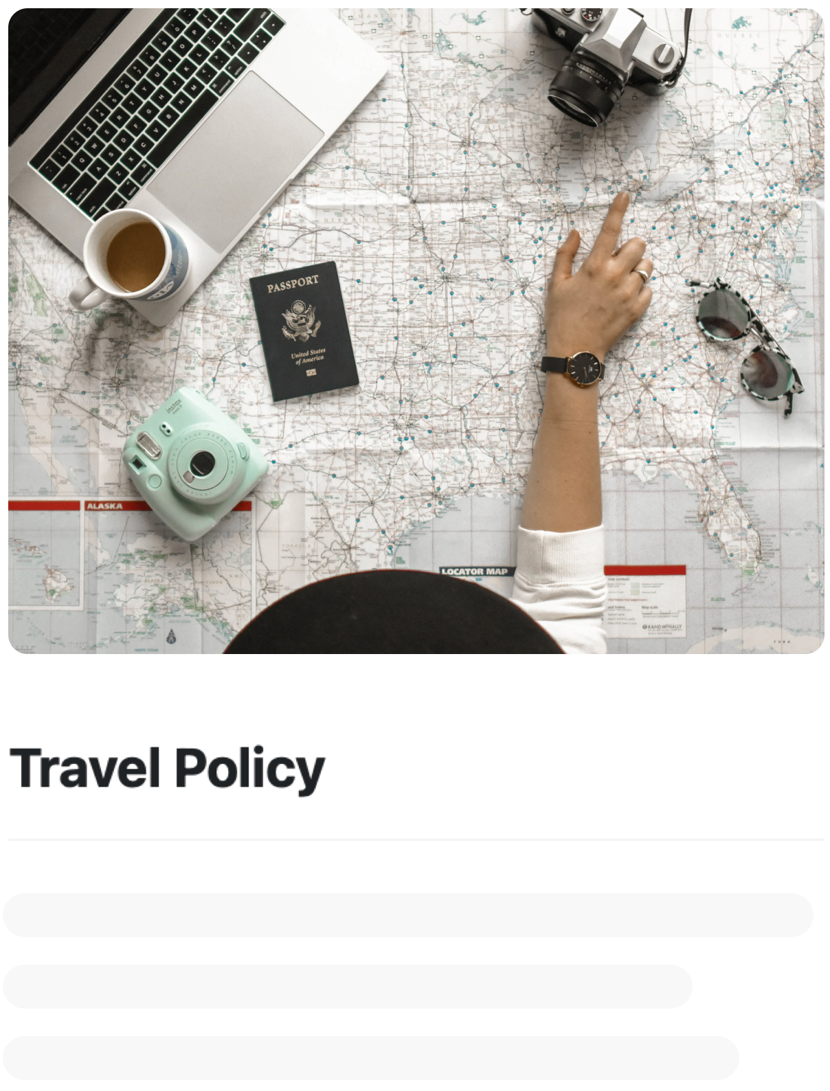 Knowledge base page for the company travel policy in Newestxxx